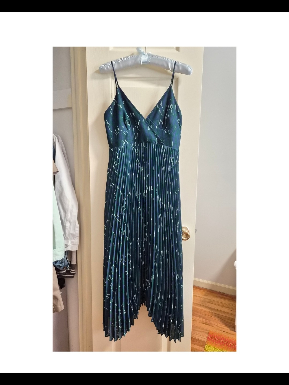 Uniqlo Teal Green Asymmetrical Pleated Slip Dress